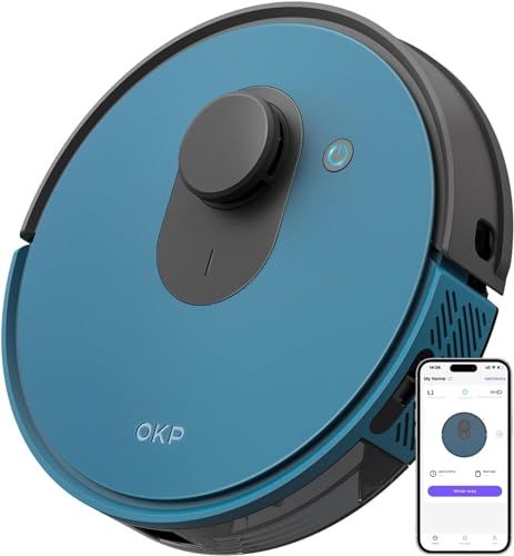 OKP L1 Robot Aspirador: 3800pa, Inteligente de Navegación Láser, Mini Aspirador, Control con WiFi App Alexa, Potente Automatico Robot Aspirador para Mascotas Pelos